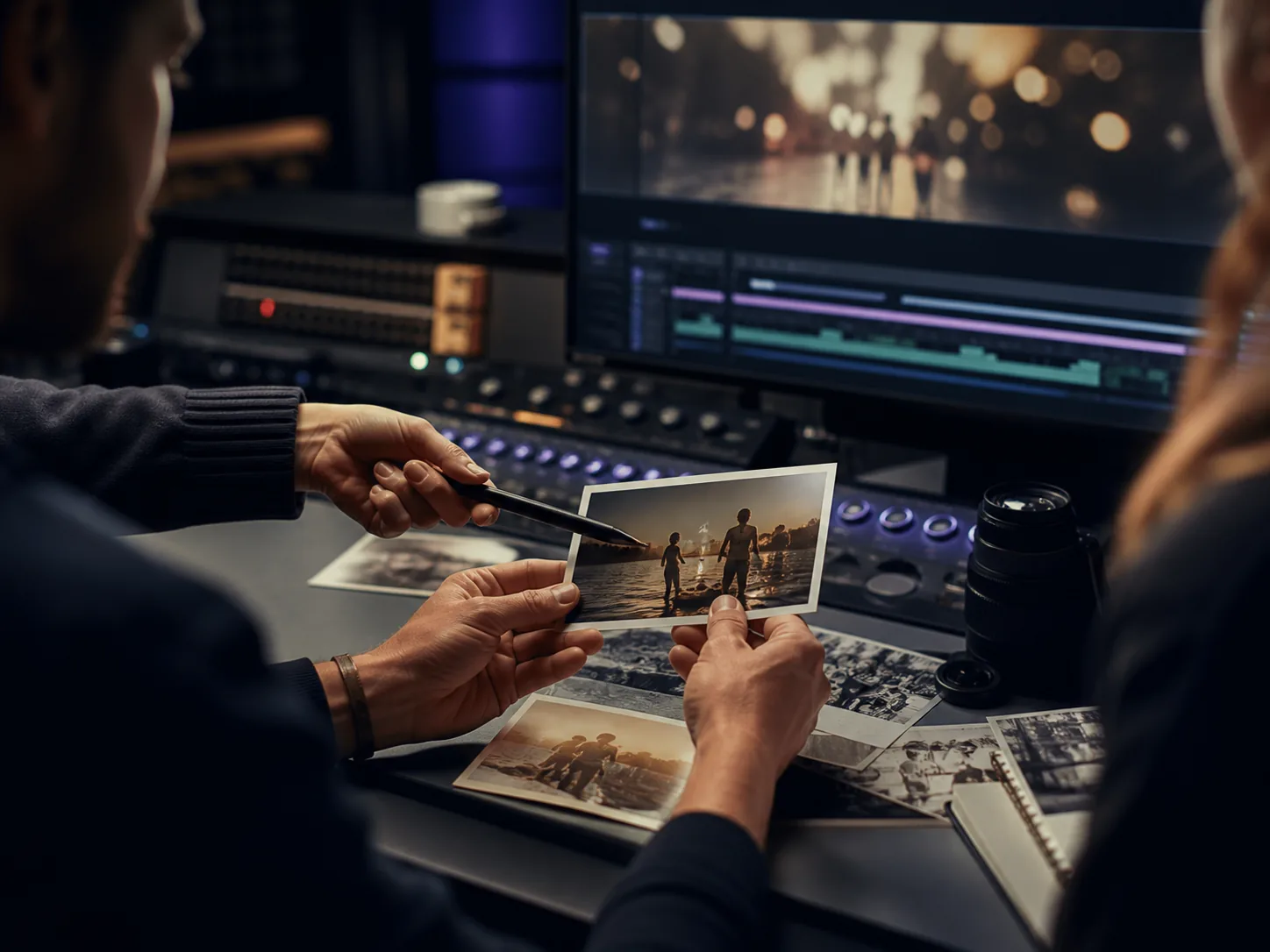 Professionelle Musikvideo-Produktion mit persönlichen Erinnerungsfotos im Schnittstudio